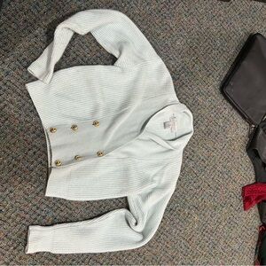 Stylish Light Gray Cardigan with Gold Buttons Lauren Cole vintage size small top